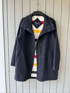 Pendleton Wool Coat M National Park Stripe Lined Gray Funnel Collar